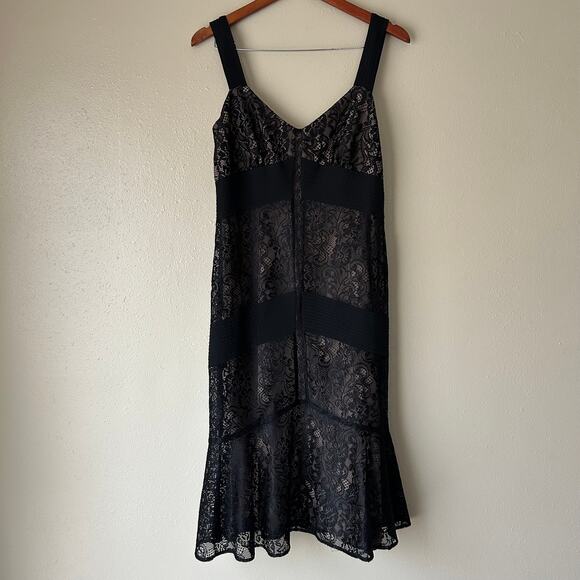 Ann Taylor LOFT Black Lace Sweetheart Neck Trumpet Midi Dress Size 8 - Picture 6 of 11